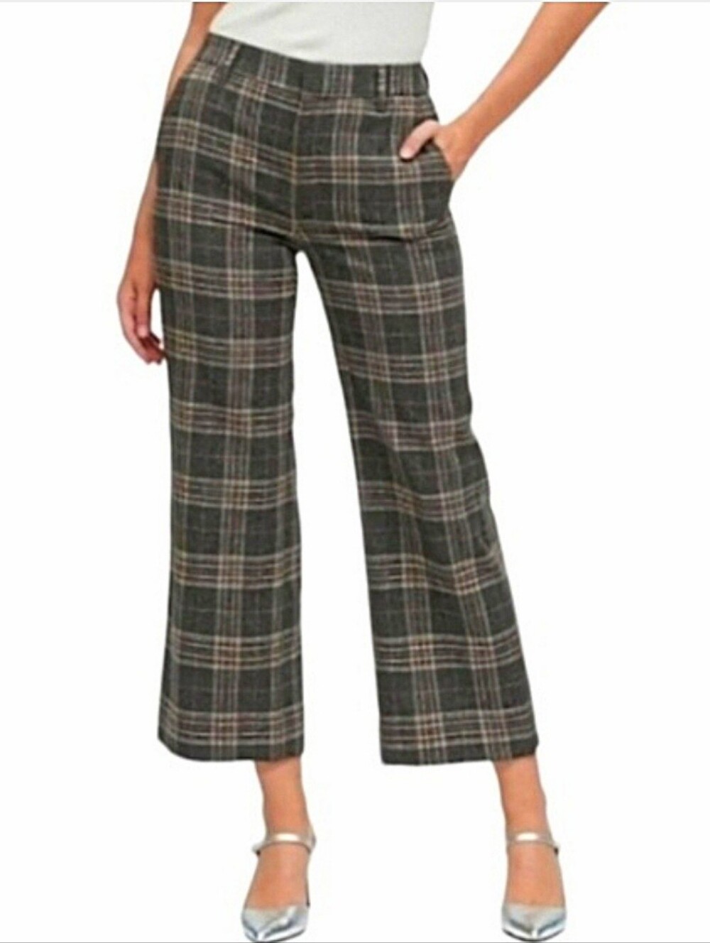 Banana Republic Wool Blend Plaid Wide Leg High Rise Cropped Pants Sz 10 Academia